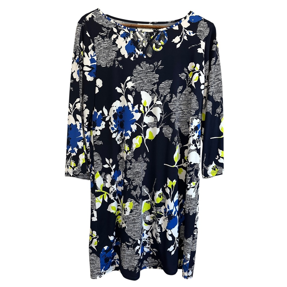 Floral Print Dress 3/4 Sleeve‎ Blue White Black Casual Day Out